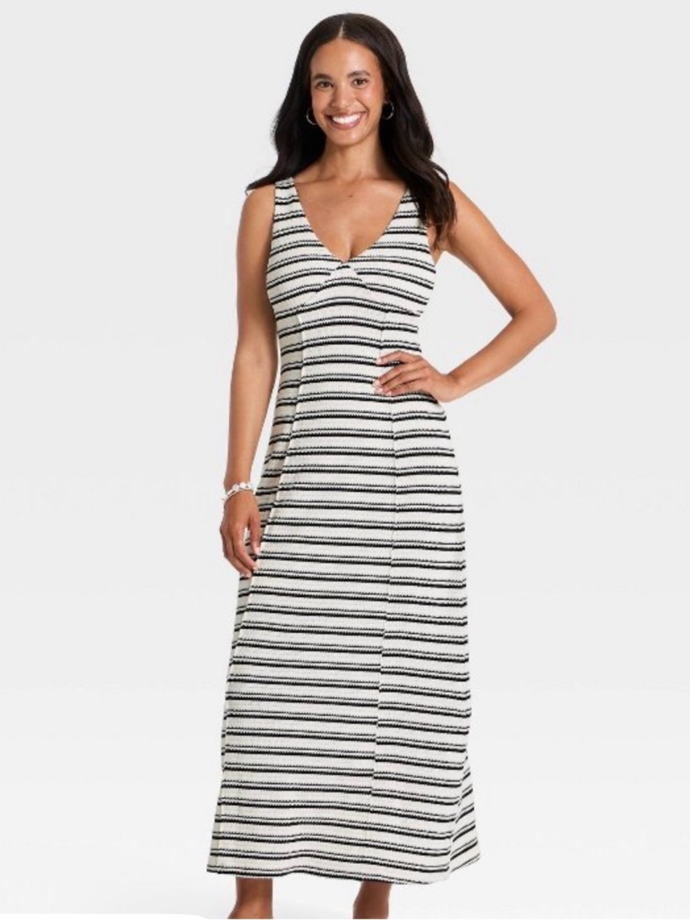 Target Sleeveless V-Neck Black & White Striped Woven Maxi Dress